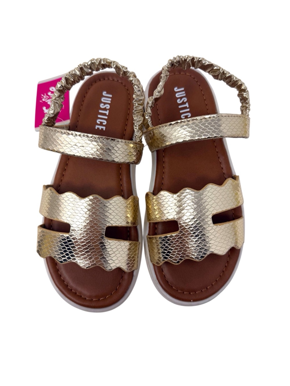 Justice Girls Metallic Gold Scalloped double Strap Sandals girls size 2 NWT